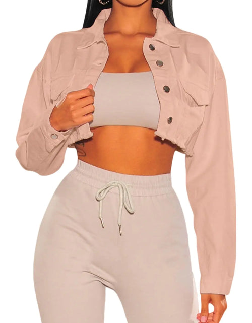 Load image into Gallery viewer, Womens Cropped Denim Jackets Long Sleeve Ripped Destroyed Wash Crop Top Jean Jackets
