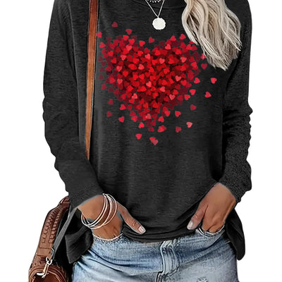 Valentines Day T Shirts for Women Funny Double Heart Graphic T Shirts Valentines Gift Shirt Long Sleeve Couple Tee Tops(Dark GreySmall)