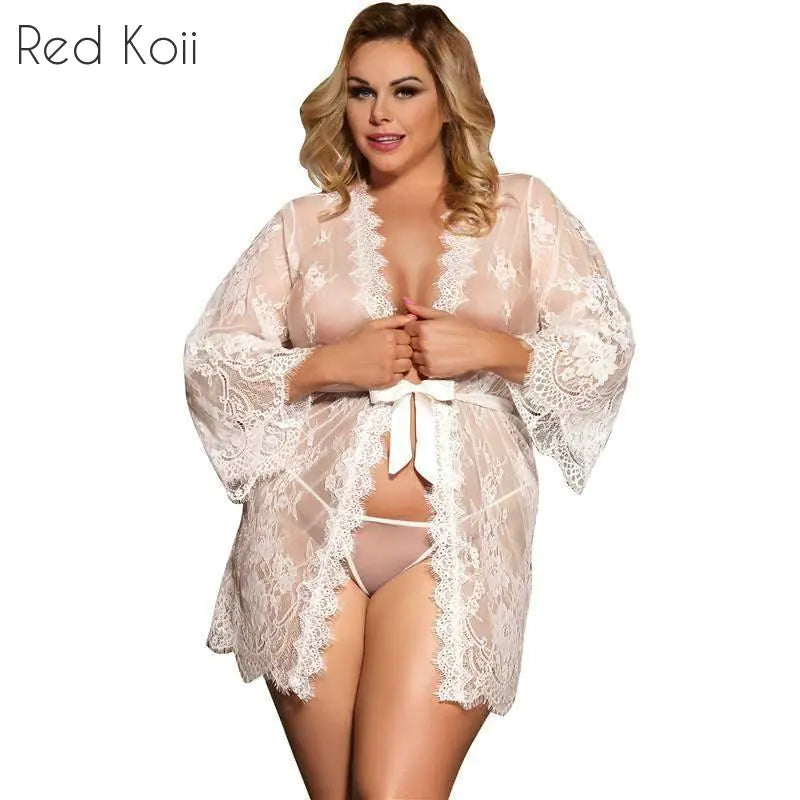 Plus Size Lingerie, Sheer Robe, Sexy Lace Nightwear
