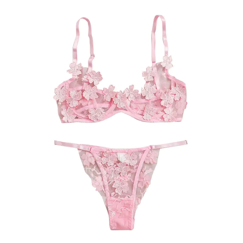 Ensemble de lingerie florale brodée en dentelle pour femme