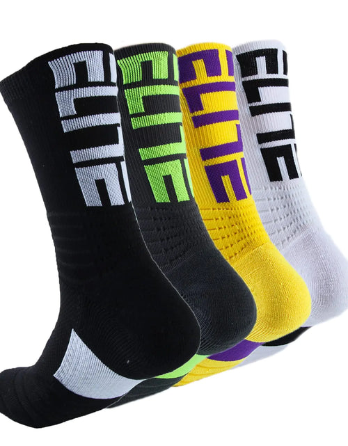 Load image into Gallery viewer, Fraobbg 4Pairs Mens Athletic Crew Socks Thick Protective Sport Cushion Elite Basketball Soccer Compression Towel Socks 7-13
