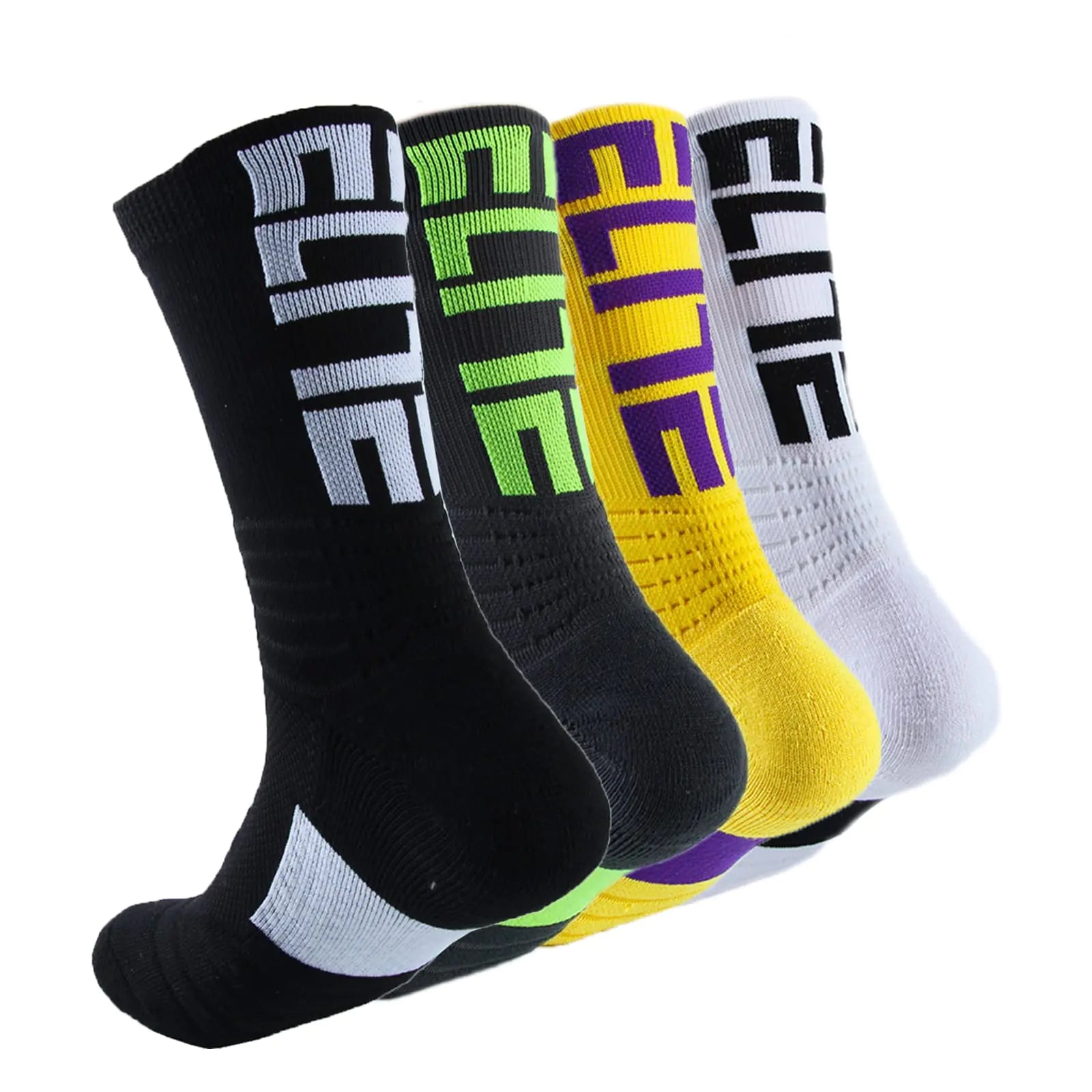 Fraobbg 4Pairs Mens Athletic Crew Socks Thick Protective Sport Cushion Elite Basketball Soccer Compression Towel Socks 7-13
