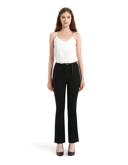 Charger l'image dans la visionneuse de galerie, GLOWELFA Pantalon de costume semi-formel pour femme, pantalon de travail évasé, pantalon décontracté chic pour femme (08750MediumBlack)
