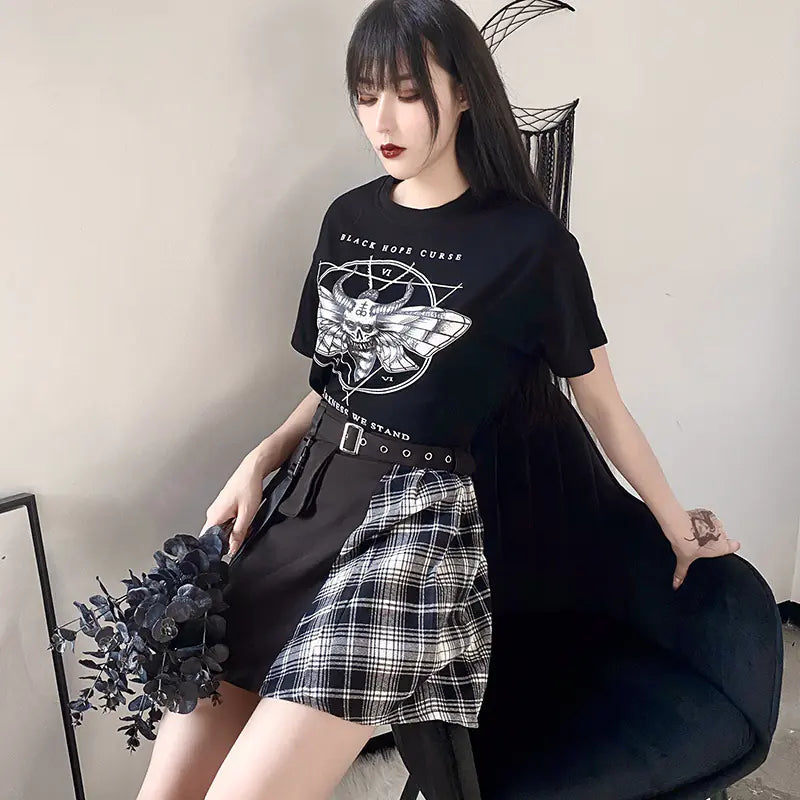 Gothic Couple T-Shirts with Demon Letter Print