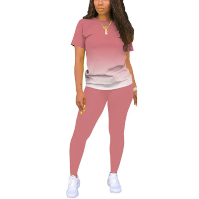 Mrskoala Women Two Piece Outfits Summer Sweatsuits Matching Jogger Sets Loungewear Tracksuit Gradient Pink M