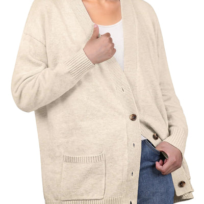 GRECERELLE Suéteres Cárdigan de Mujer Otoño 2024 Oversize Abierto por Delante con Botones Prendas de Abrigo de Punto con Bolsillos Beige 2XL