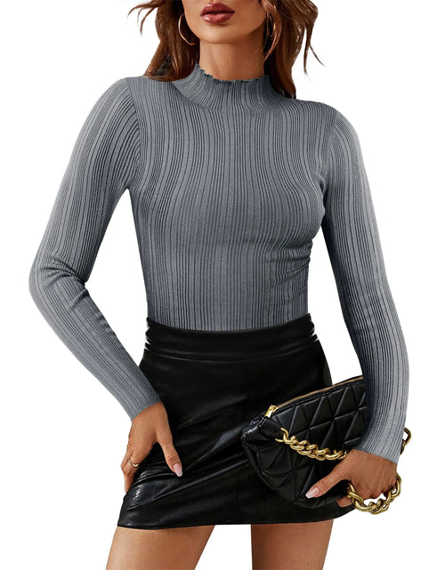Load image into Gallery viewer, Kentysill Womens Turtleneck Bodysuit Outfits: Pullover Ribbed Long Sleeve Bodysuits - Fall 2024 Trendy Thong Body Suits Tops Elephant Grey XXL
