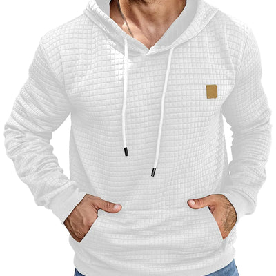 Aiyino Mens Hoodies Pullover Casaul Long Sleeve Drawstring Waffle Knit Hooded Sweatshirt with Kanga Pocket L White