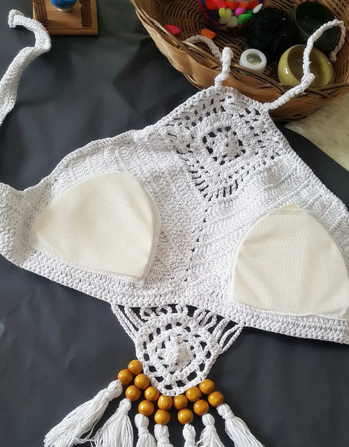 Load image into Gallery viewer, Swimwear Set with Handmade Crochet Tassels
