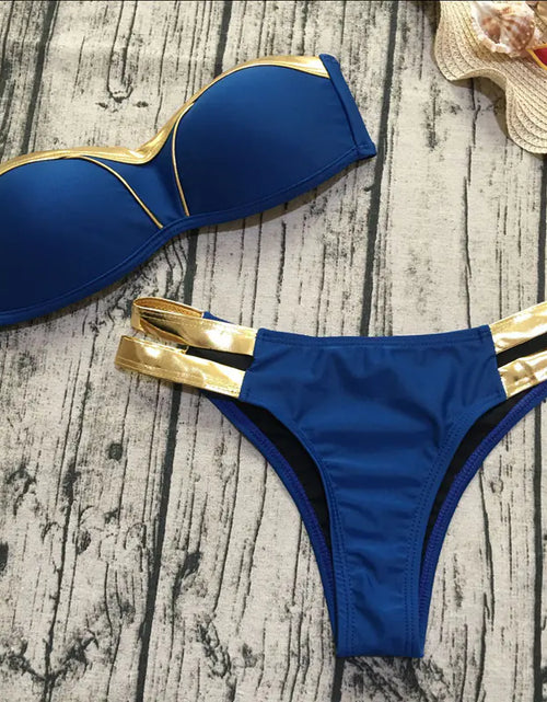 Load image into Gallery viewer, Gold-Trimmed Bikini Women&#39;s Sexy Swimwear Set
