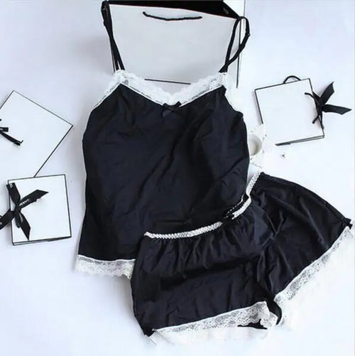 Load image into Gallery viewer, Lace and Satin Lingerie Cami Sleepwear Set
