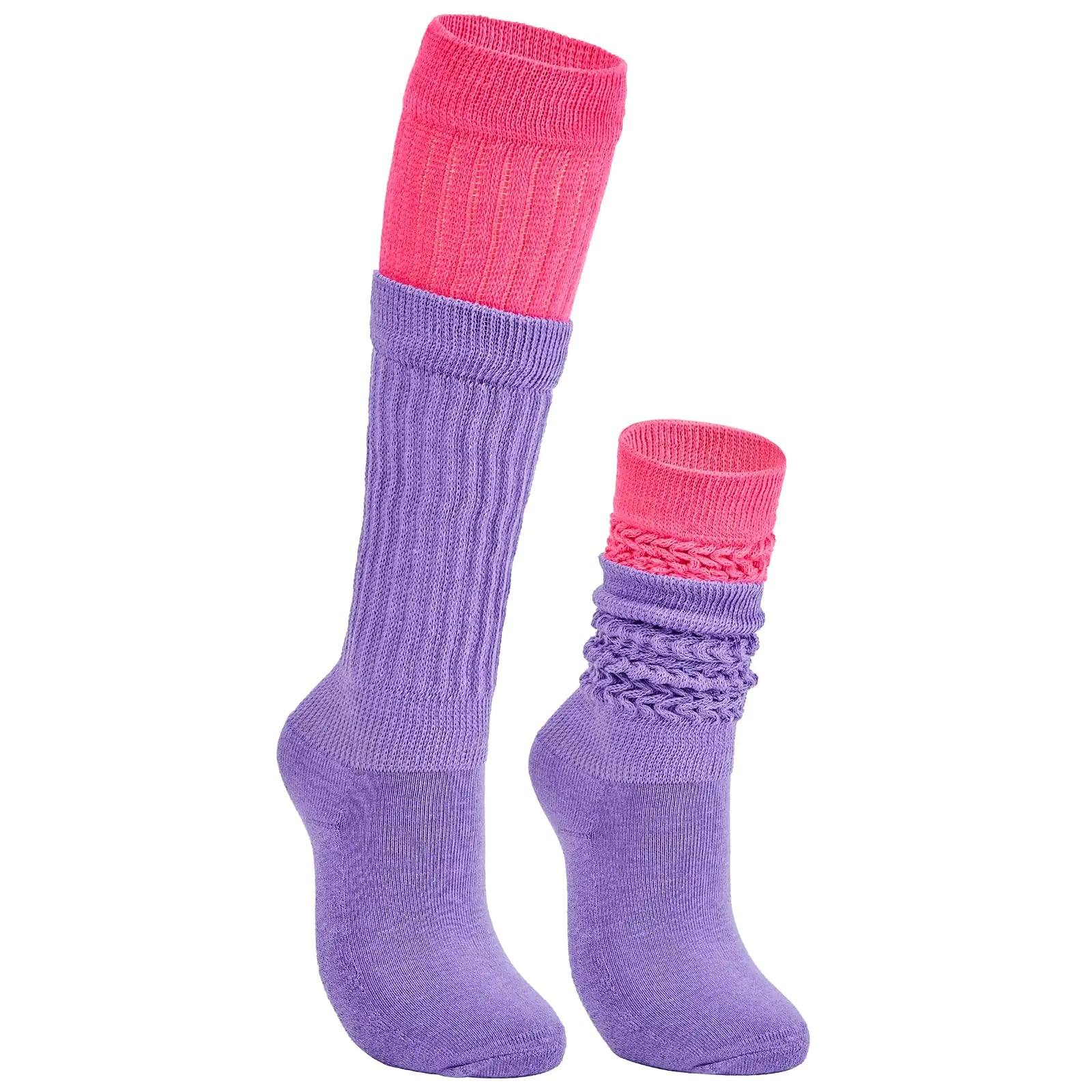 Calcetines Morados Holgados para Mujer Calcetines Morados Arrugados Calcetines Rosa hasta la Rodilla Calcetines Neón Calcetines Holgados para Mujer Paquete Calcetines Morados Tubo Calcetines Rosas Largos Calcetines Años 80 90 Morado Claro y Rojo Rosa