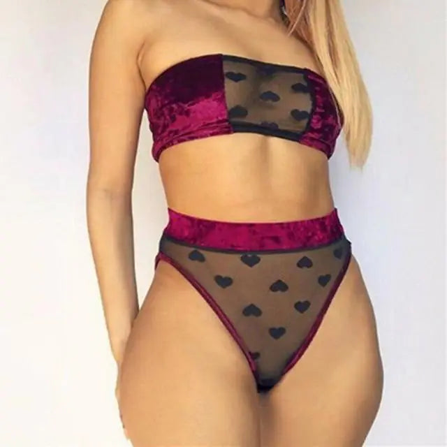 Ensemble de Lingerie en Dentelle avec Bustier et Culotte Transparents