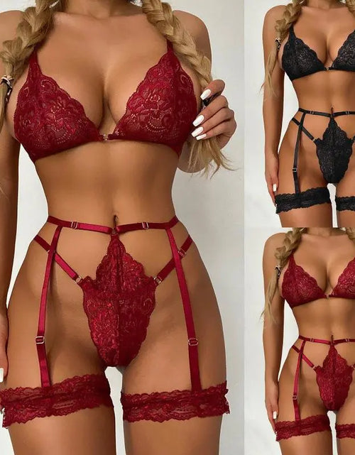 Charger l'image dans la visionneuse de galerie, Ensemble de Lingerie Sexy pour Femme avec Dentelle Entrecroisée
