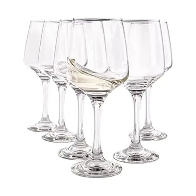 Vikko 9.5 Ounce Wine Glasses | Beautifully Shaped – Thick and Durable Construction – For Parties Entertaining and Everyday Use – Dishwasher Safe – Set of 6 Clear Glass Wine Glasses – 2.4” Diameter x