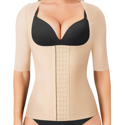 Gotoly Women Waist Trainer Corset Tummy Control Shapewear Upper Arm Shaper Post Surgical Slimmer Compression Tops(Beige Short SleeveX-Large)