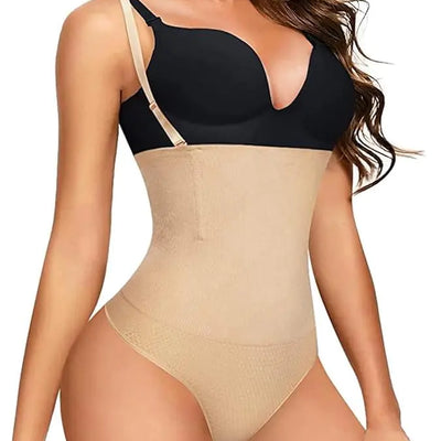 ShaperQueen102A Tanga - Faja reductora de control de abdomen de tiro alto para mujer, body sexy (Nude XXL)