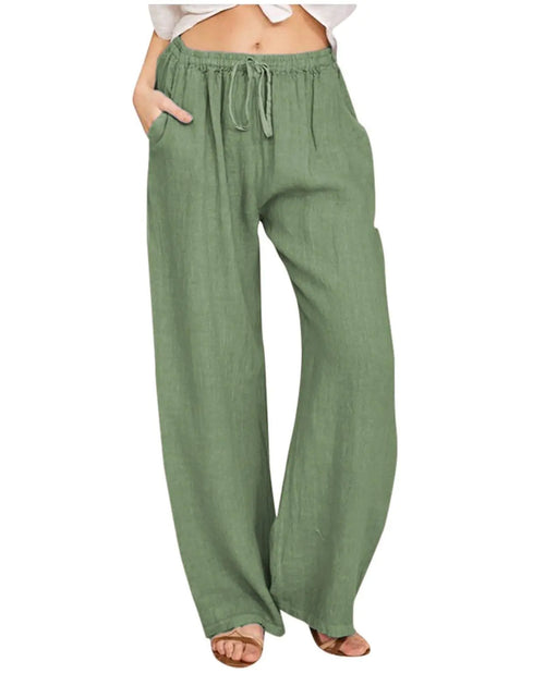 Cargar imagen en el visor de la galería, Womens Linen Pants Summer Solid Drawstring High Waist Palazzo Pants Loose Comfy Wide Leg Yoga Pants with Pockets Cozy Cotton Pants Summer Pants for Women 2024 Wide Leg Linen Pants Travel Pants
