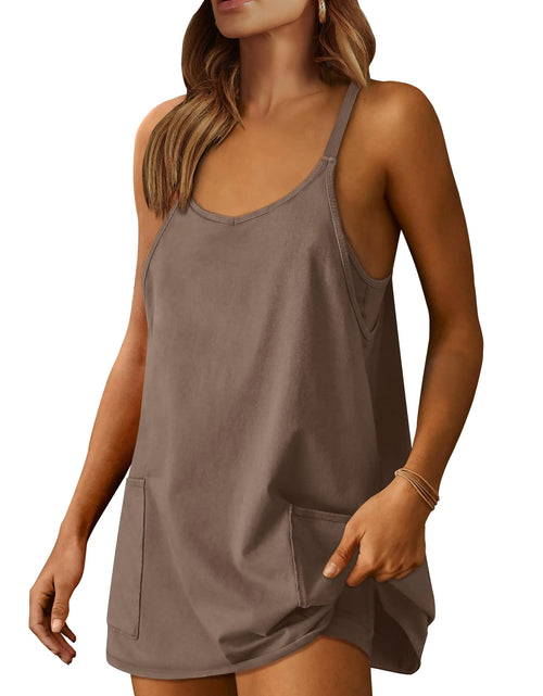 Load image into Gallery viewer, Caracilia Womens Summer Mini Dress 2025 Casual Sleeveless Built in Shapewear Sundress Trendy Short Tennis Athletic Outfits Coffee XX-Large
