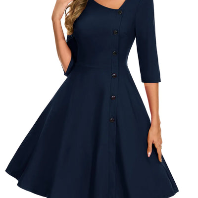 Aupuls 1950s Dresses for Women Long Sleeve Cocktail Dress Vintage Dress Swing Dresses Fall Navy Dresses for Women Wedding Guest Dresses for Women Navy M