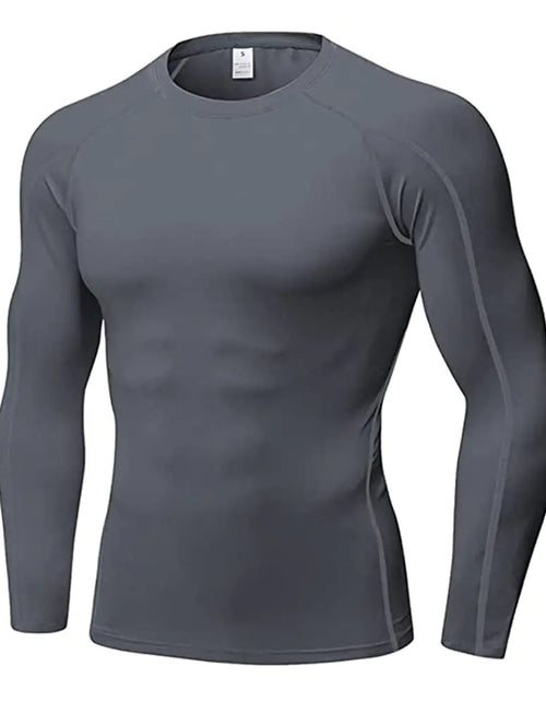 Load image into Gallery viewer, EARGFM Mens Athletic Long Sleeve Compression Shirt Active Running Workout Base Layer Elastic Sports Cool Dry 1 Packpure Grey X-Large
