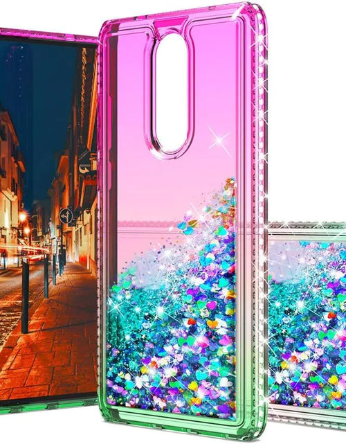 Cargar imagen en el visor de la galería, Lothartech para funda Coolpad Legacy. Funda protectora para niñas y mujeres, con purpurina líquida, diamantes y diseño de arena movediza, bonita, para teléfono – Rosa/Aguamarina
