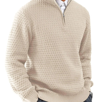 KAVIANA Mens Quarter Zip Sweater Mock Neck Pullover Ribbed Knit Casual Polo Sweaters Khaki