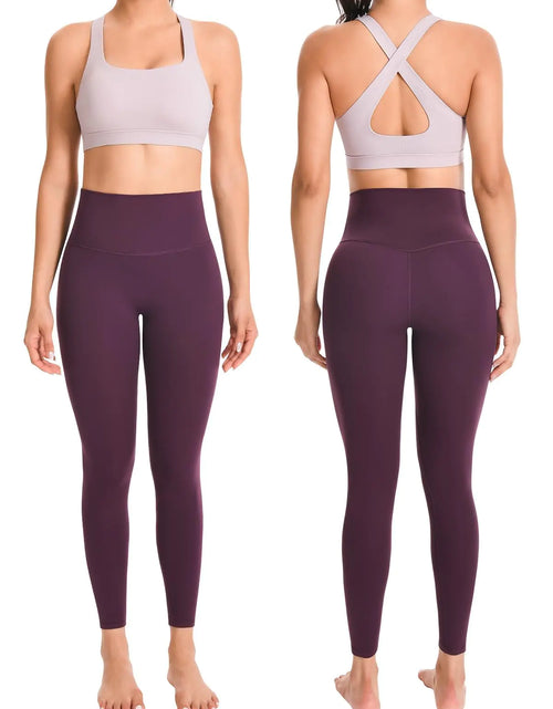 Load image into Gallery viewer, Workout Sets for Women High Waisted Leggings with Cross Back Sports Bra 2 Piece Yoga Outfits Gym Clothes Sets(Our80 Lavender/Grape Purple M)
