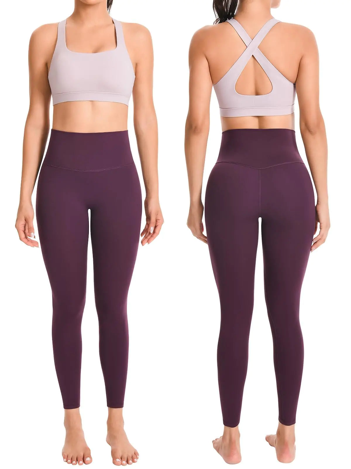 Workout Sets for Women High Waisted Leggings with Cross Back Sports Bra 2 Piece Yoga Outfits Gym Clothes Sets(Our80 Lavender/Grape Purple M)