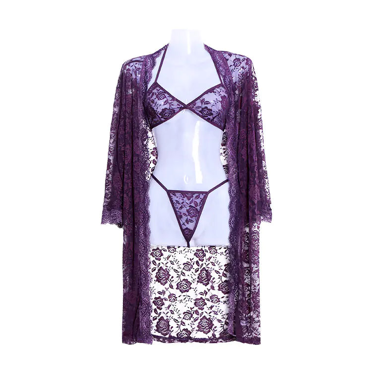 Ensemble 3 pièces de lingerie en dentelle grande taille