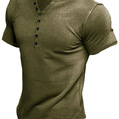 Comdecevis Mens Henley Shirts Kint Short Sleeve Muscle Fit Shirts Vintage Casual Button V Neck T-Shirts for Men Olive XX-Large