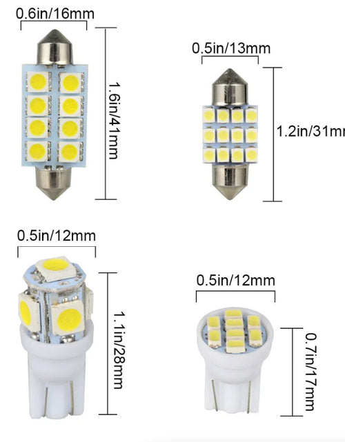Cargar imagen en el visor de la galería, Kit de 14 luces LED interiores para coche T10 de 36 mm para techo, maletero y matrícula
