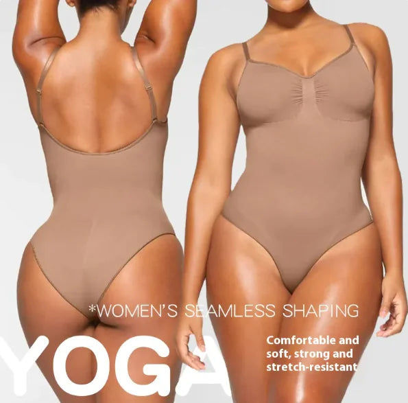 High Elastic Seamless Shapewear Jumpsuit with Sling and Open Back