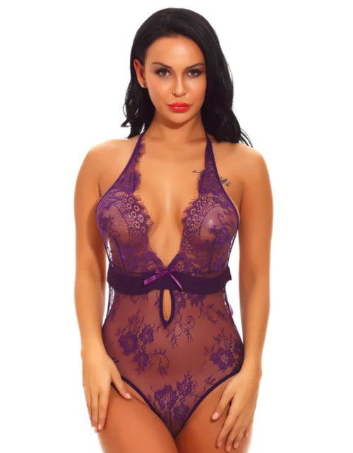 Load image into Gallery viewer, Lace Bodysuit Lingerie Sleepwear Set
