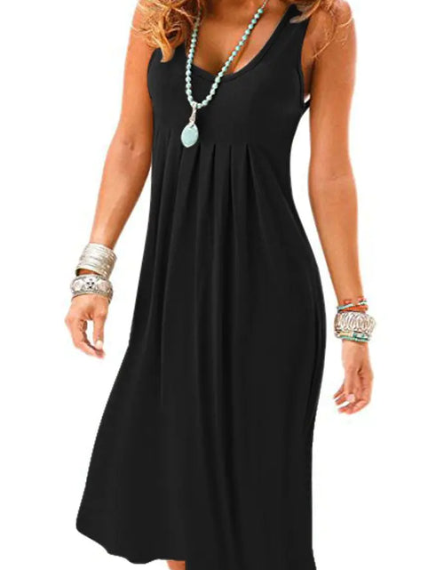 Load image into Gallery viewer, Camisunny Summer Cotton Dresses for Women Plain Fashion 2024 Black Dinner Party Dresses Size L
