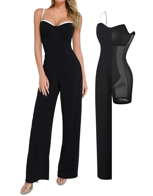 Load image into Gallery viewer, Popilush Formal Jumpsuits for Women Dressy Wide Leg Long Pants Overalls Sleeveless Wedding Guest Outfit with Shapewear Black
