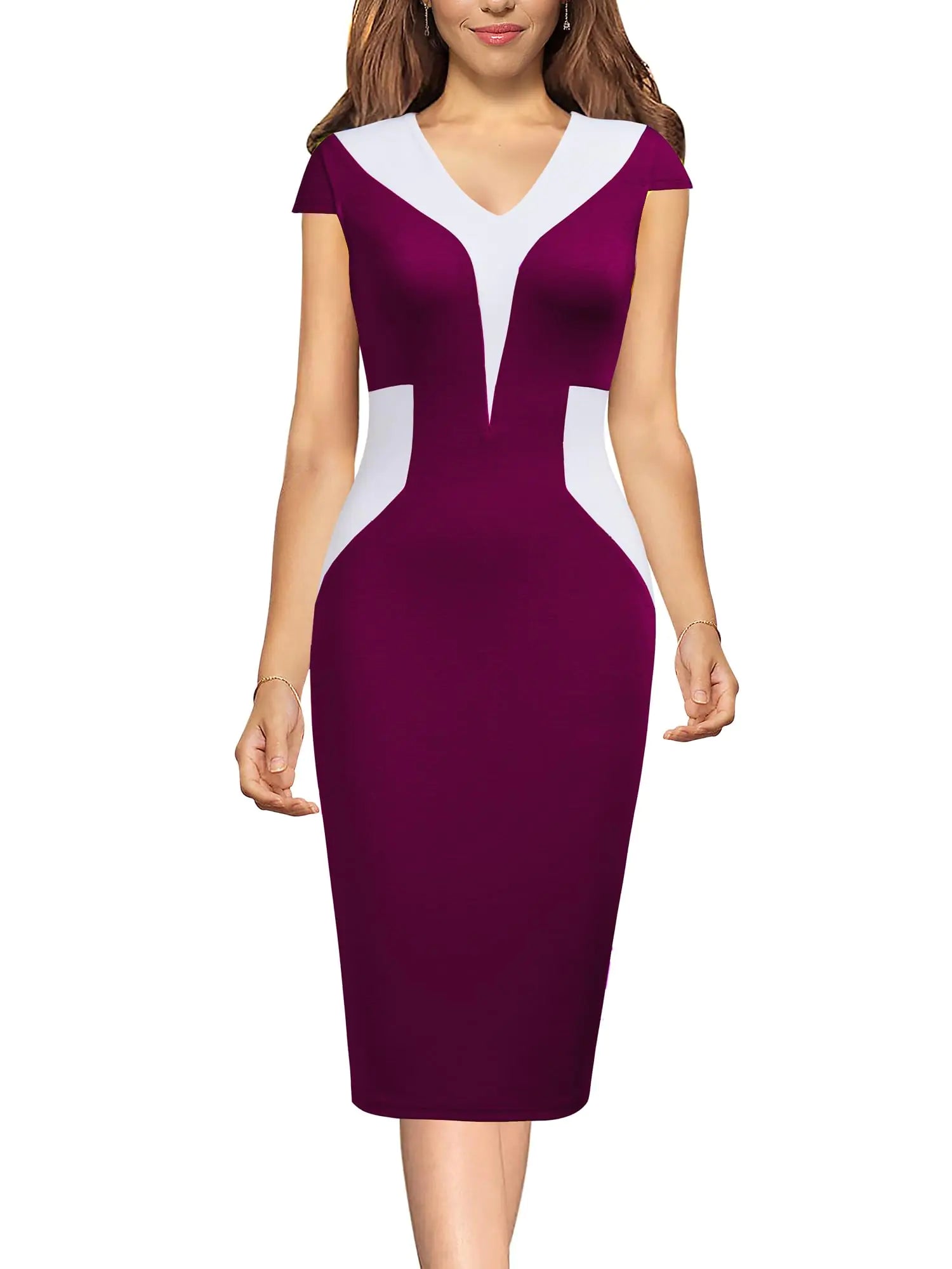 Viwenni Work Dresses for Women 2024 Business Bodycon Pencil Dress Amaranth XL