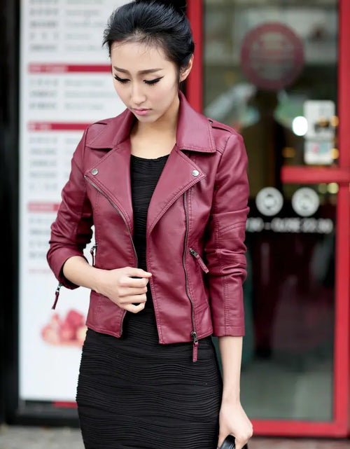 Load image into Gallery viewer, Women&#39;s Leather Motorcycle Jacket

