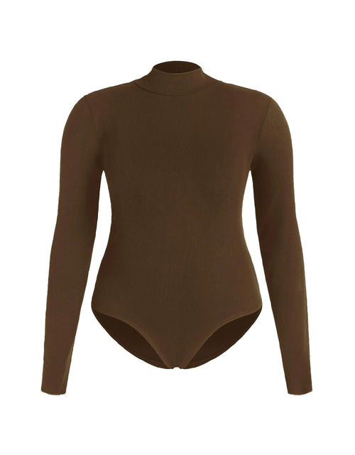 Load image into Gallery viewer, CIDER Women’s Plus Size Mock Turtleneck Long Sleeve Bodysuits Fitted Basic Top: Tan 2XL
