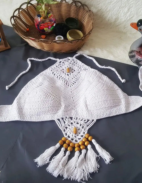 Load image into Gallery viewer, Swimwear Set with Handmade Crochet Tassels
