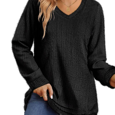 Suéteres Tallas Grandes CARCOS para Mujer, Manga Larga, Vellón, Jerséis tipo Pulóver, Negro Liso, Cuello en V, Jumper Esponjoso, Ligeros, Informales, de Otoño e Invierno, Camisetas Suaves Talla Grande 2XL 18W 20W