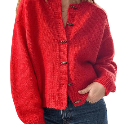GORGLITTER Suéter de invierno para mujer, cárdigan corto con botones, suéteres de punto de manga larga, tops rojos pequeños