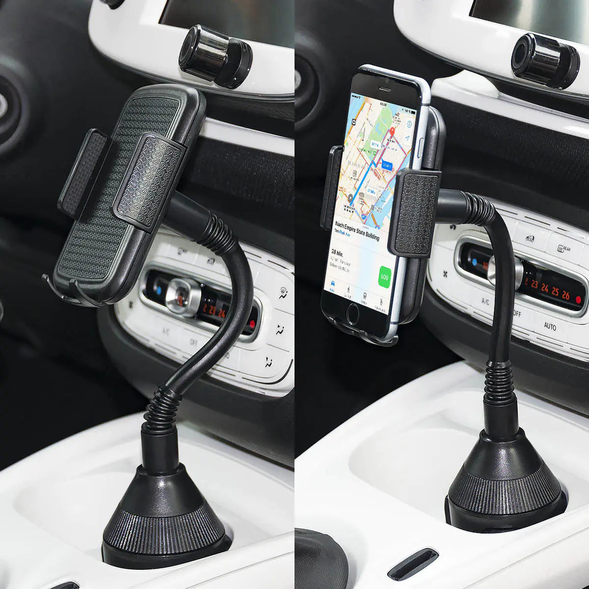 Soporte flexible para teléfono de coche con portavasos para navegación