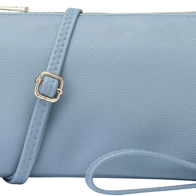 B BRENTANO Vegan Leather Multi-Pocket Crossbody Purse/Clutch with Card Slots Removable Wristlet & Adjustable Shoulder Strap (Blue)