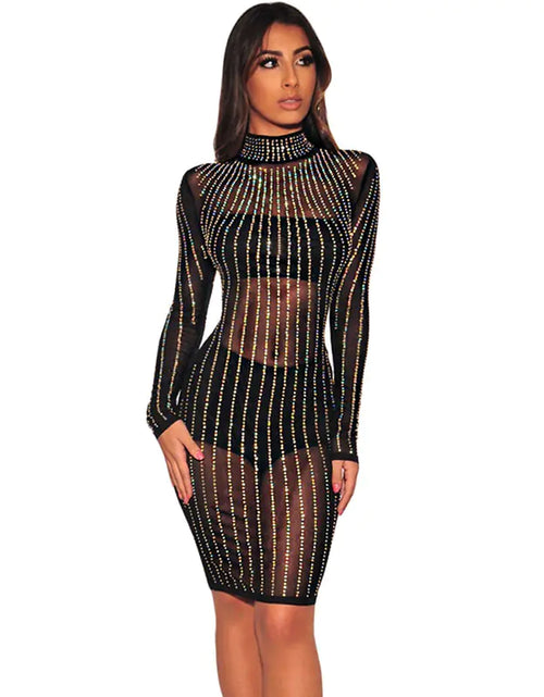 Charger l'image dans la visionneuse de galerie, Robe de lingerie à manches longues et col montant avec strass
