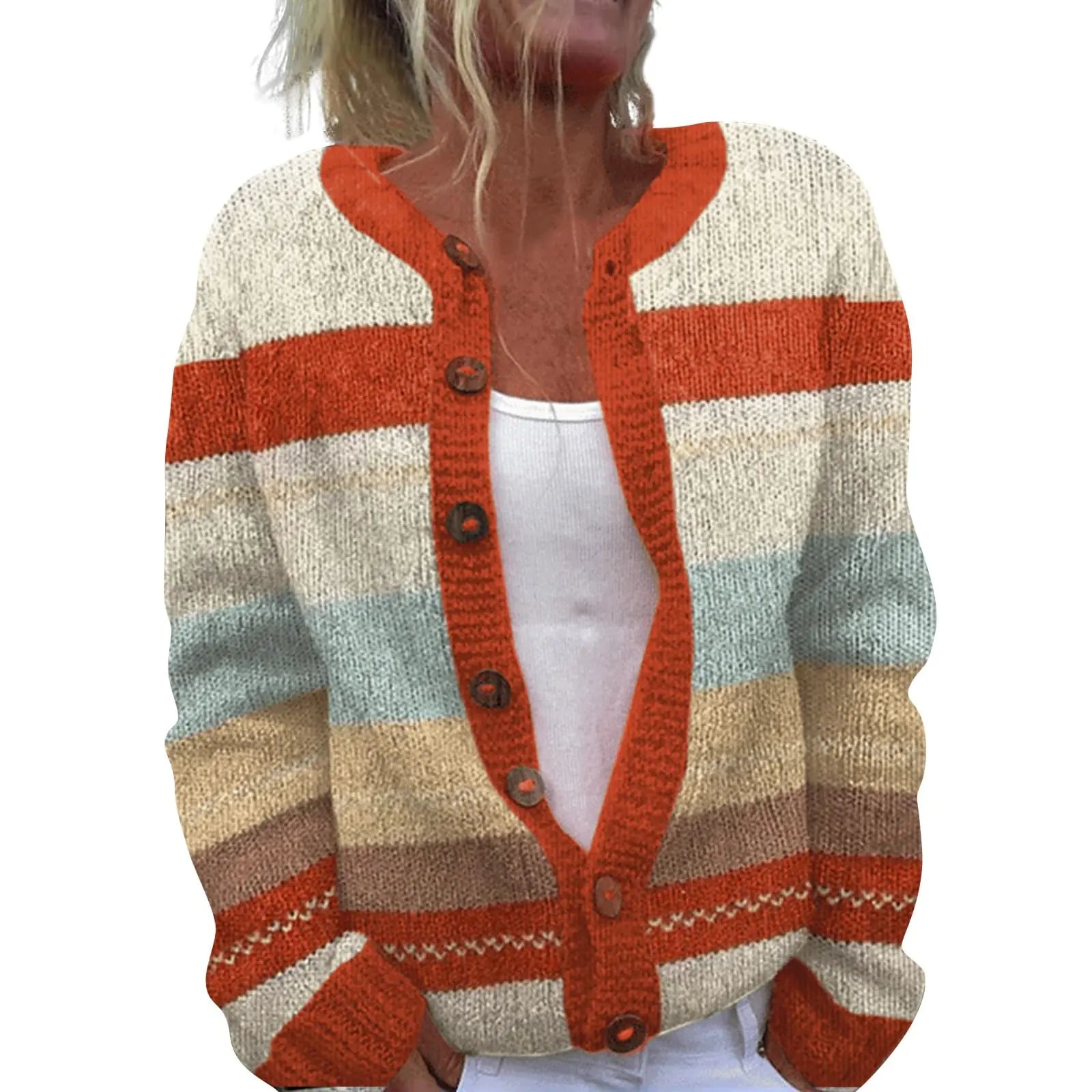 Open Front Cardigan for Women Cardigan Sweaters for Women Trendy 2024 Fall Winter Open Front Button Flower Sweaters Warm Cropped Sweater Outerwear (H-OrangeXX-Large)