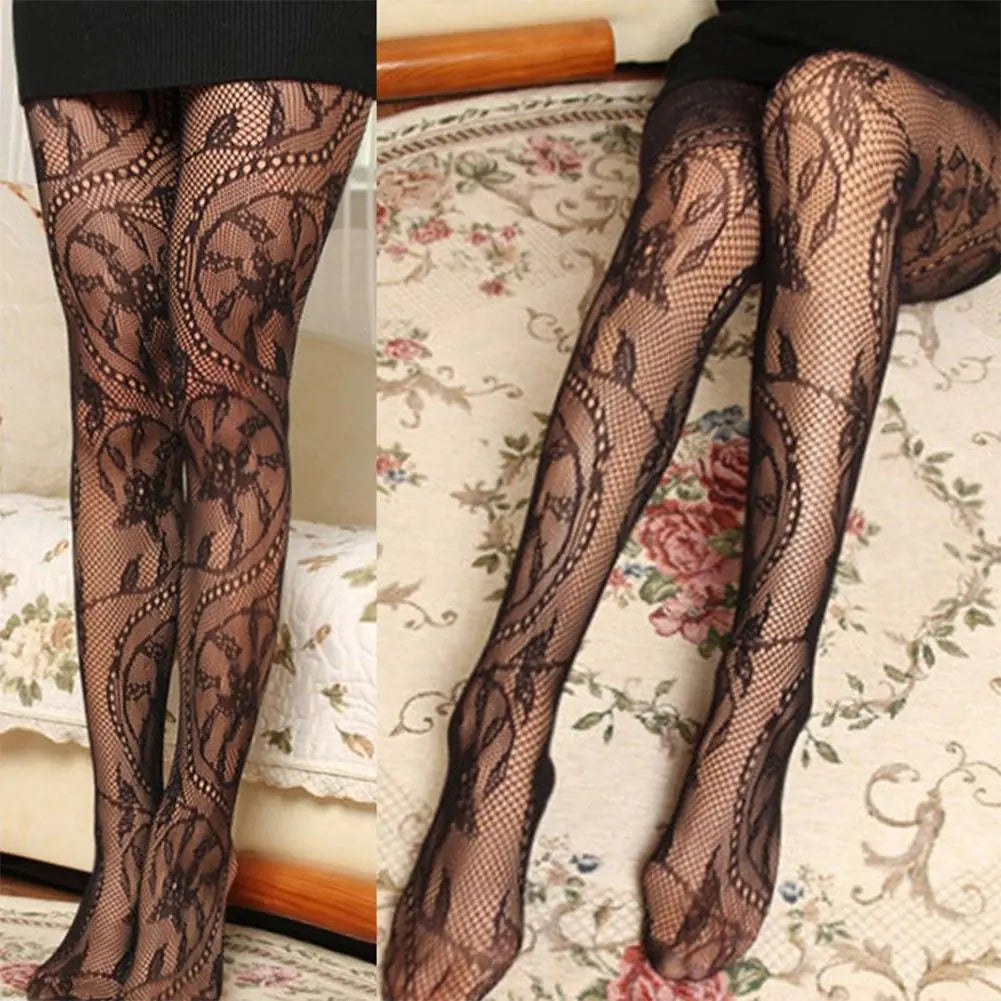 Fashionable Floral Patterned Sheer Stockings for Women