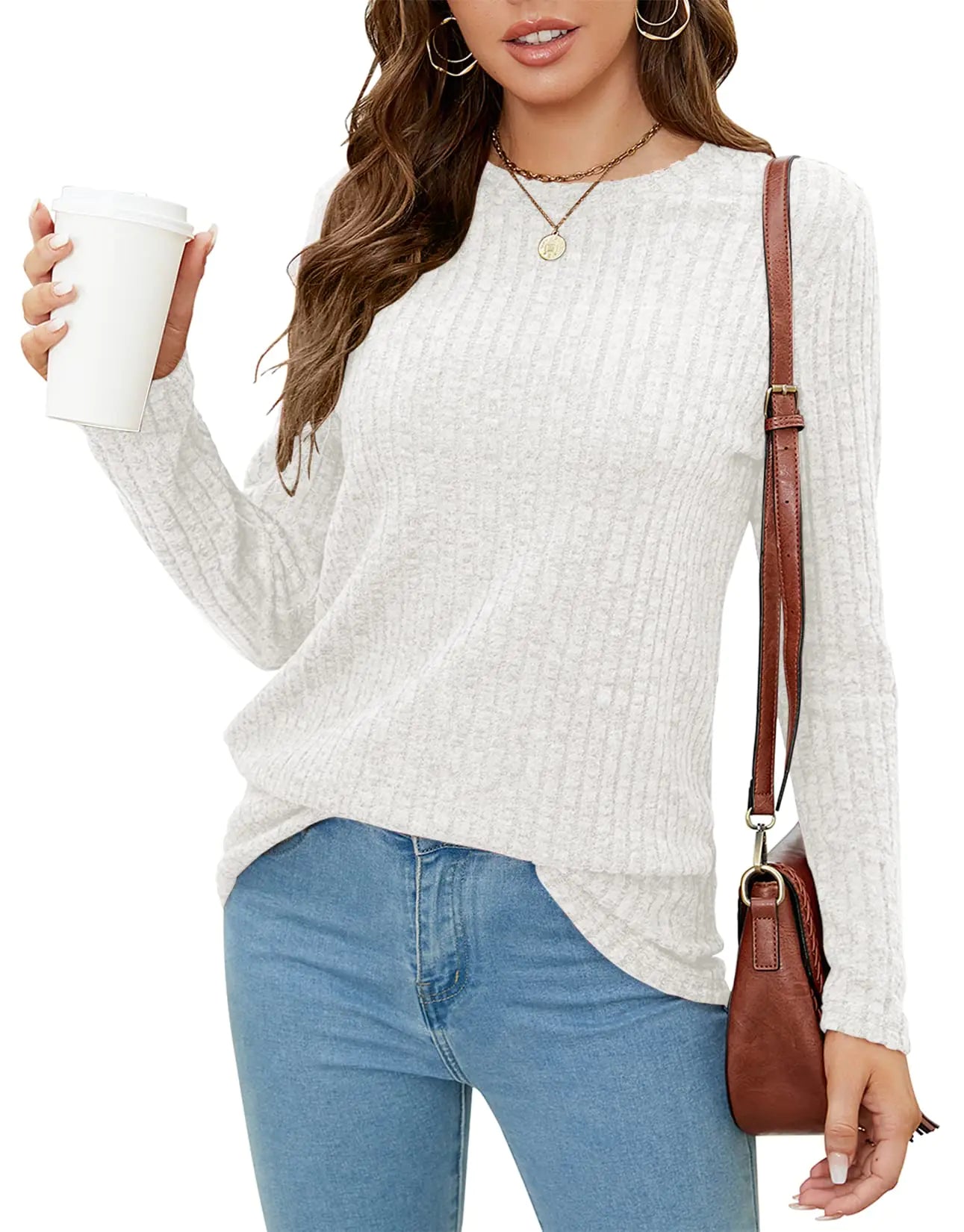 SimpleFun Cute Sweaters for Women Trendy Going Out Knitted Tops Ladies Light Sweaters for Winter (WhiteS)