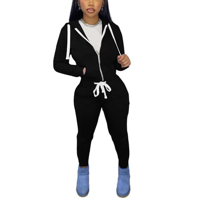 HTD Two Piece Outfits For Women Long Sleeve Sweatsuits Casual Tracksuit Jogger Sets Black XL