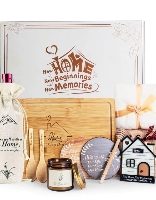 Charger l'image dans la visionneuse de galerie, House Warming Gifts New Home 11 Pcs New Home Gift Basket Included Sweet Home Serving Board Ceramic Coasters Scented Candle and More Housewarming Gifts New Home for Couple Women Men
